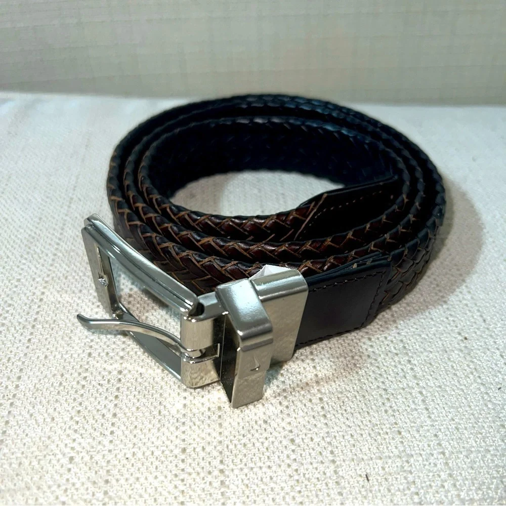 Men's Reversible Black & Brown Braided Leather NIKE Belt Size 36”